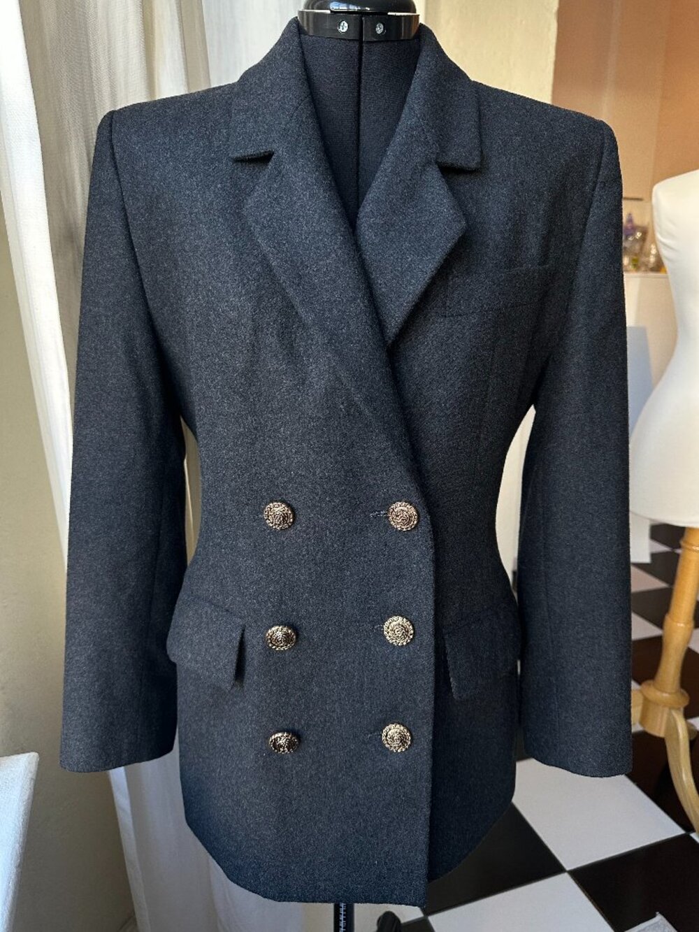 Vintage Agatha Girls Paris Wool Blend Blazer Gold Buttons Made in France